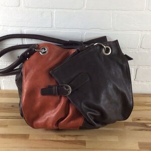 𝅺Espe purse shoulder bag brown orange boho funky handbag faux leather VEGAN